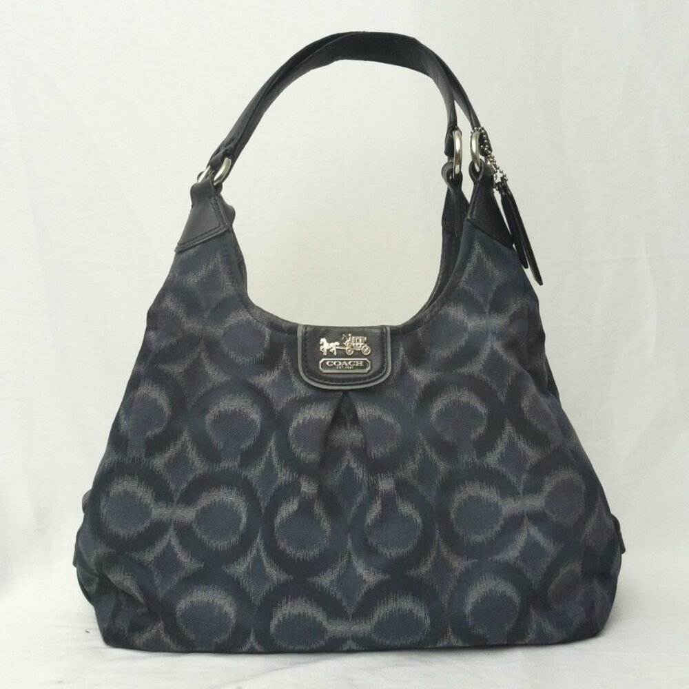 COACH Madison Ikat Maggie Op Women's NAVY Blue Carryall Shoulder Bag Purse 21295